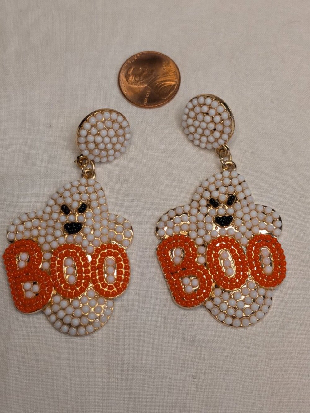 Betsey Johnson Boo Ghost Halloween Beaded Drop Earrings 2.5"